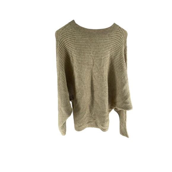 Khaki Ribbed Knit Pullover Crew Neck Long Sleeve Sweater Women's Size Small - Picture 5 of 6